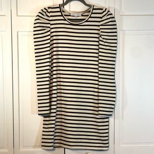 COPY - Rebecca Minkoff Black & White Striped Dress; Puffed Sleeve detail. Size M